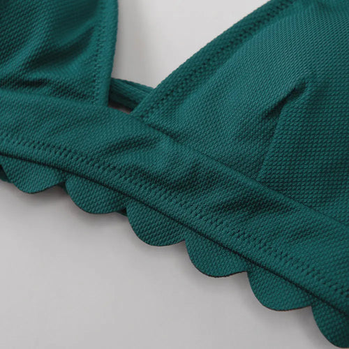 Cute Green Floral Scalloped Bikini Sets Women Swimsuit - Onuvéa