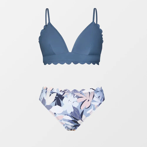 Cute Green Floral Scalloped Bikini Sets Women Swimsuit - Onuvéa